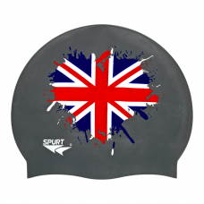 Swim Cap Country Flag Spurt - Great Britain Heart Splash Grey