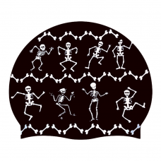 Swim Cap Fun Spurt - Dancing Skeleton on Black Background