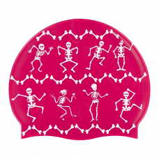 Swim Cap Fun Spurt - Dancing Skeleton on Pink Background