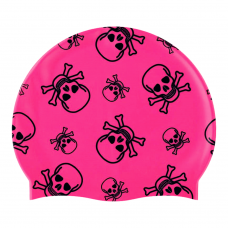 Swim Cap Fun Spurt - Skulls on Pink Background